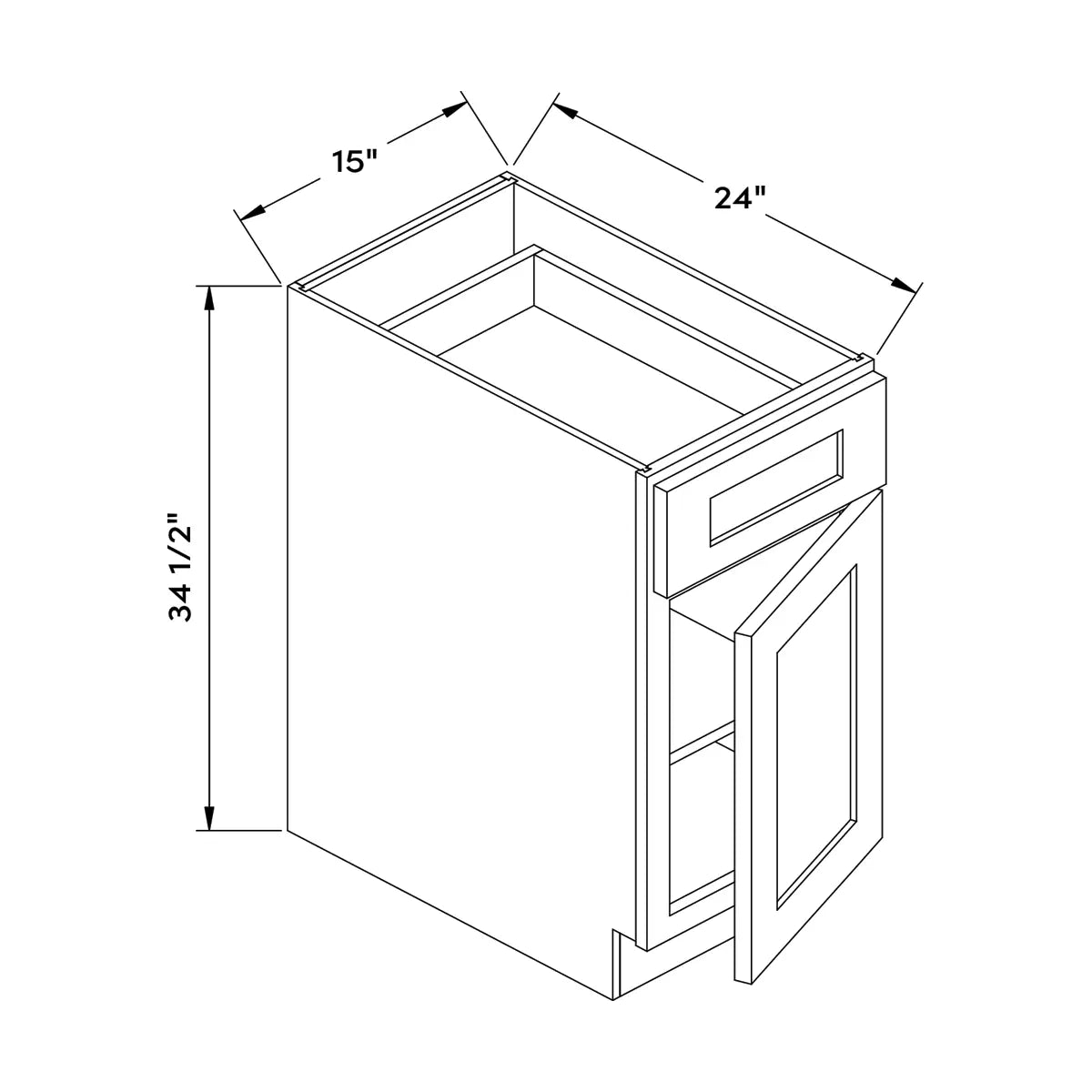 Craft Cabinetry Shaker Aqua 15”W Base Cabinet Image Specifications