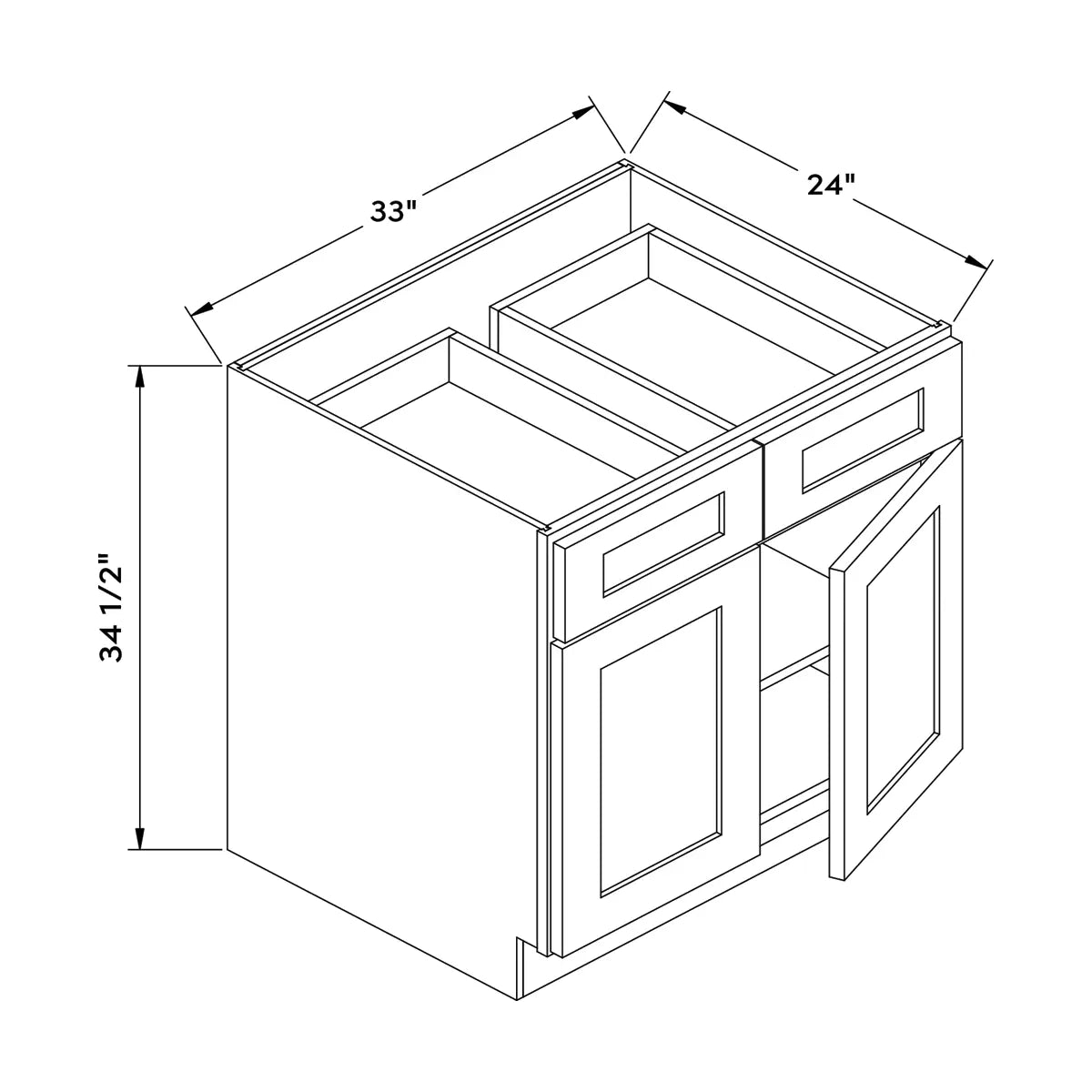 Craft Cabinetry Shaker Aqua 33”W Base Cabinet Image Specifications