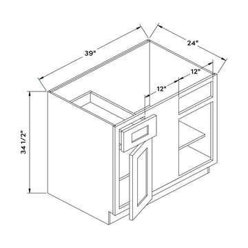 Craft Cabinetry Shaker Aqua 39”W Corner Base Cabinet