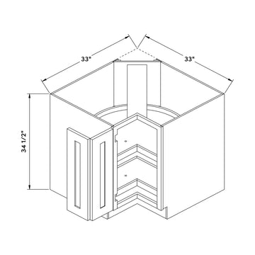 Craft Cabinetry Shaker Aqua 33”W Corner Base Cabinet