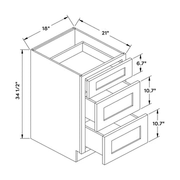 Craft Cabinetry Recessed Panel Gray Stain 18”W Vanity Drawer Base Cabinet Image Specifications