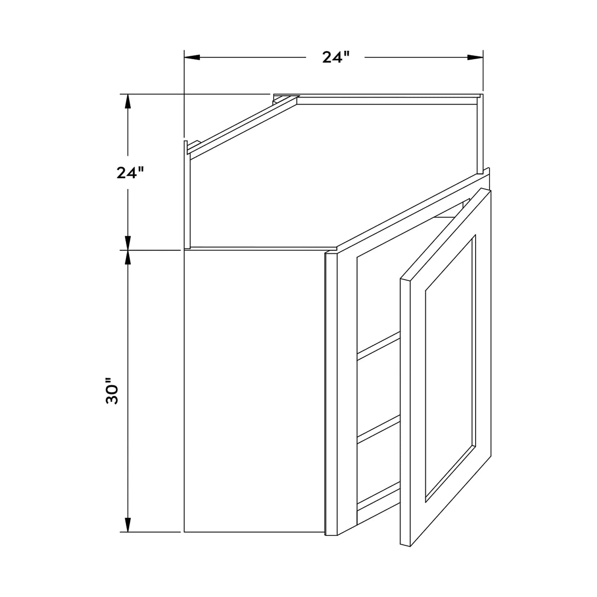 Craft Cabinetry Shaker Black 24”W x 30”H Wall Diagonal Corner Cabinet Image Specifications