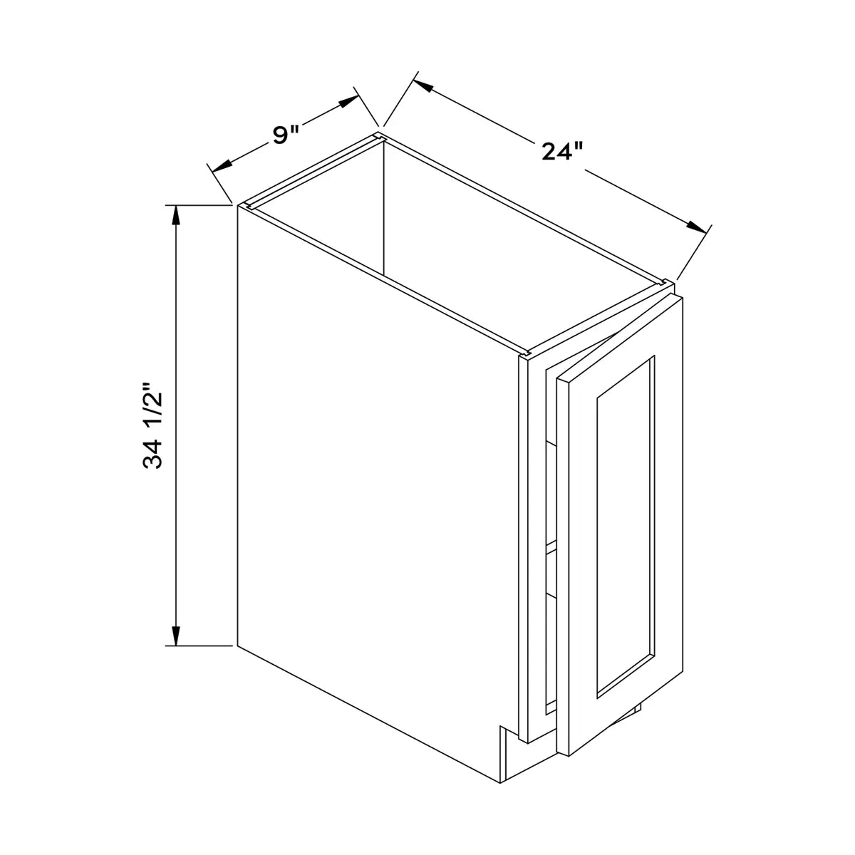 Craft Cabinetry Shaker Aqua 9”W Base Cabinet Image Specifications