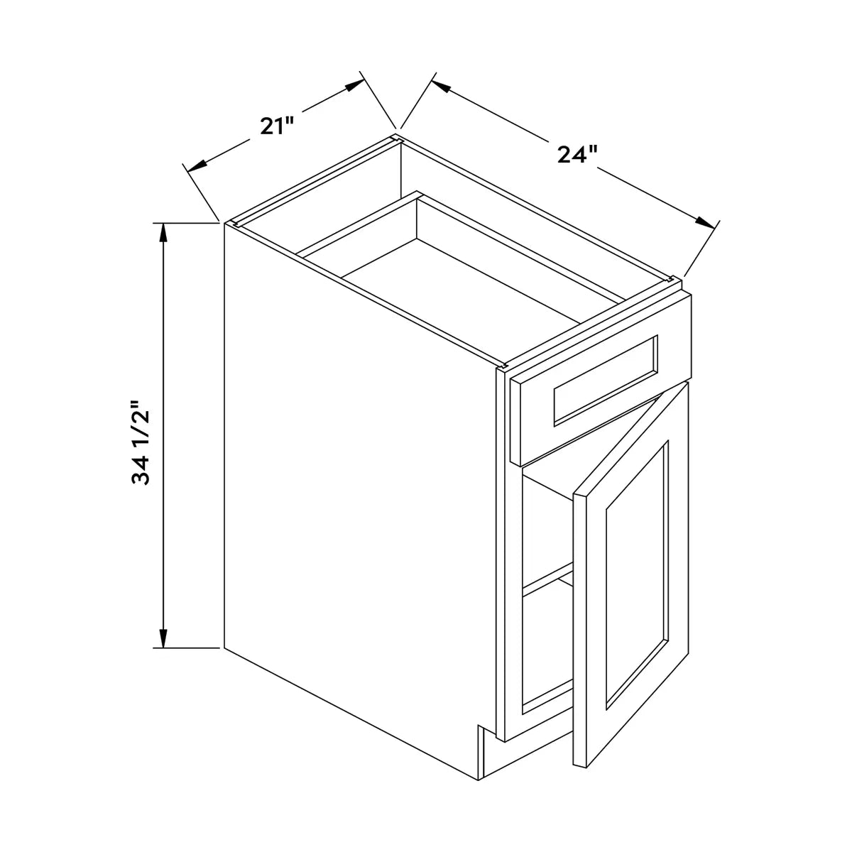 Craft Cabinetry Recessed Panel Gray Stain 21”W Base Cabinet Image Specifications