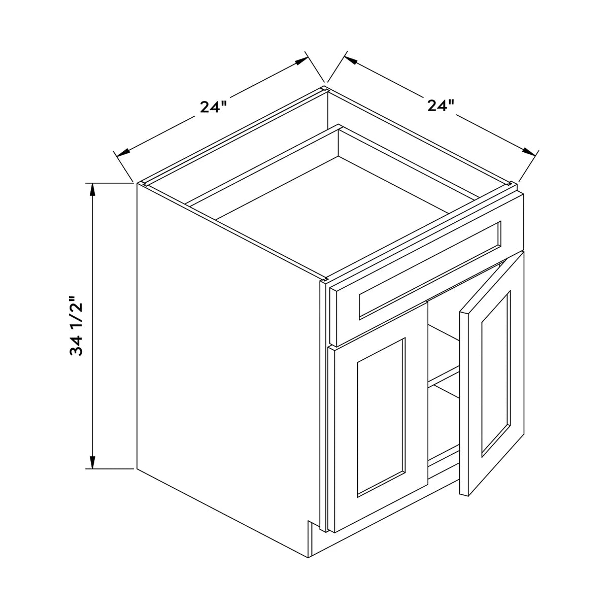 Craft Cabinetry Shaker Aqua 24”W Base Cabinet Image Specifications