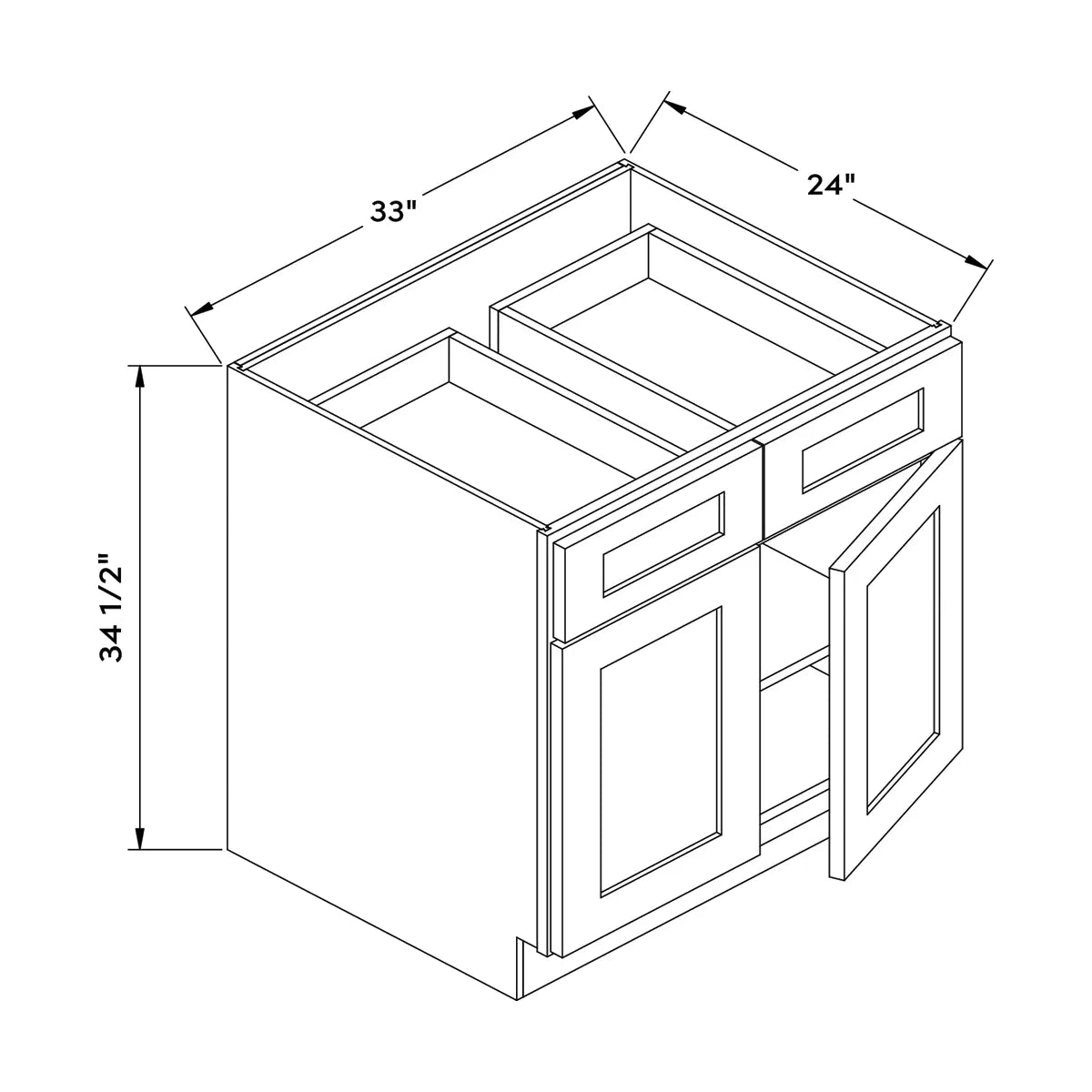 Craft Cabinetry Shaker White 33"W Base Cabinet Image Specifications