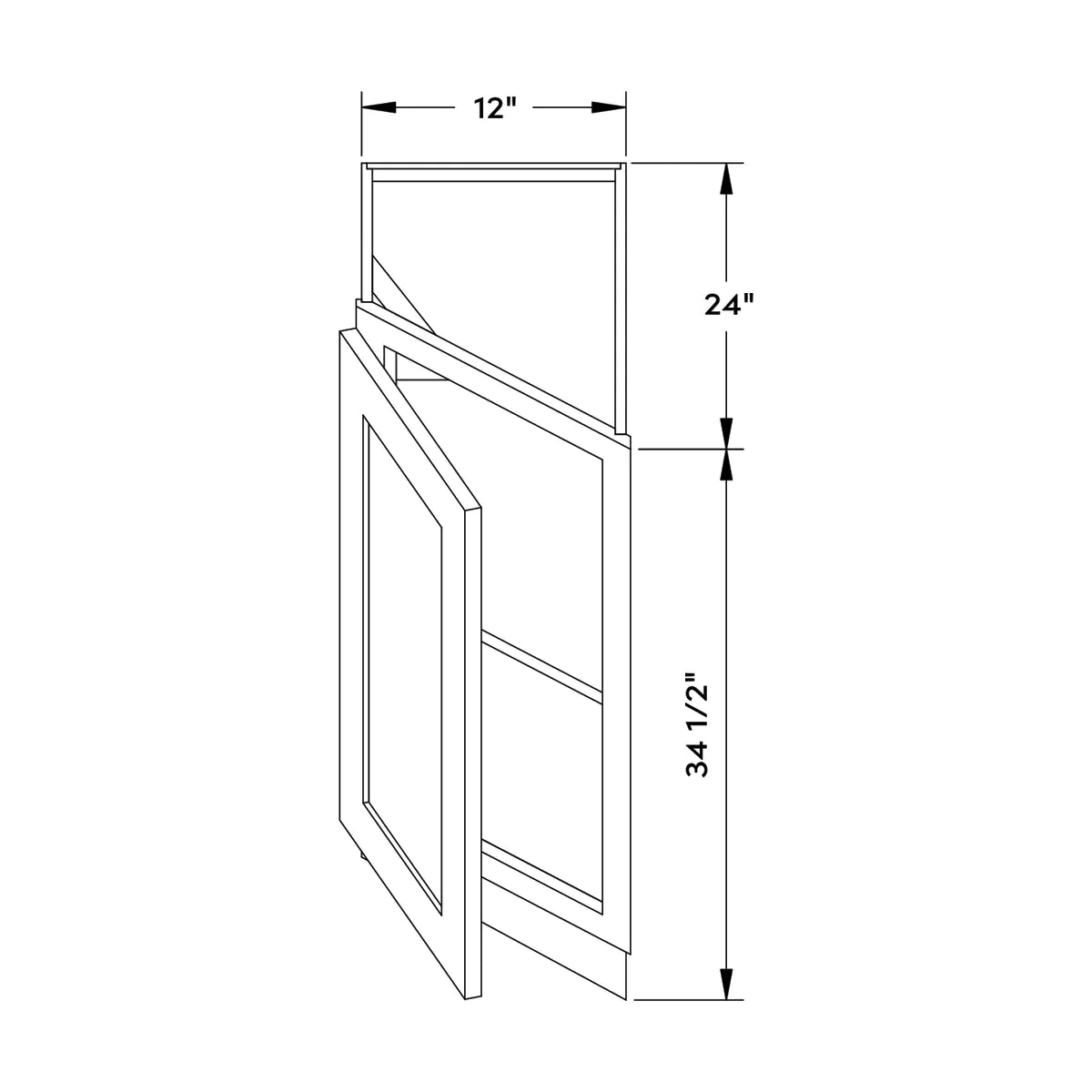 Craft Cabinetry Shaker Black 12”W Corner Base Cabinet Image Specifications