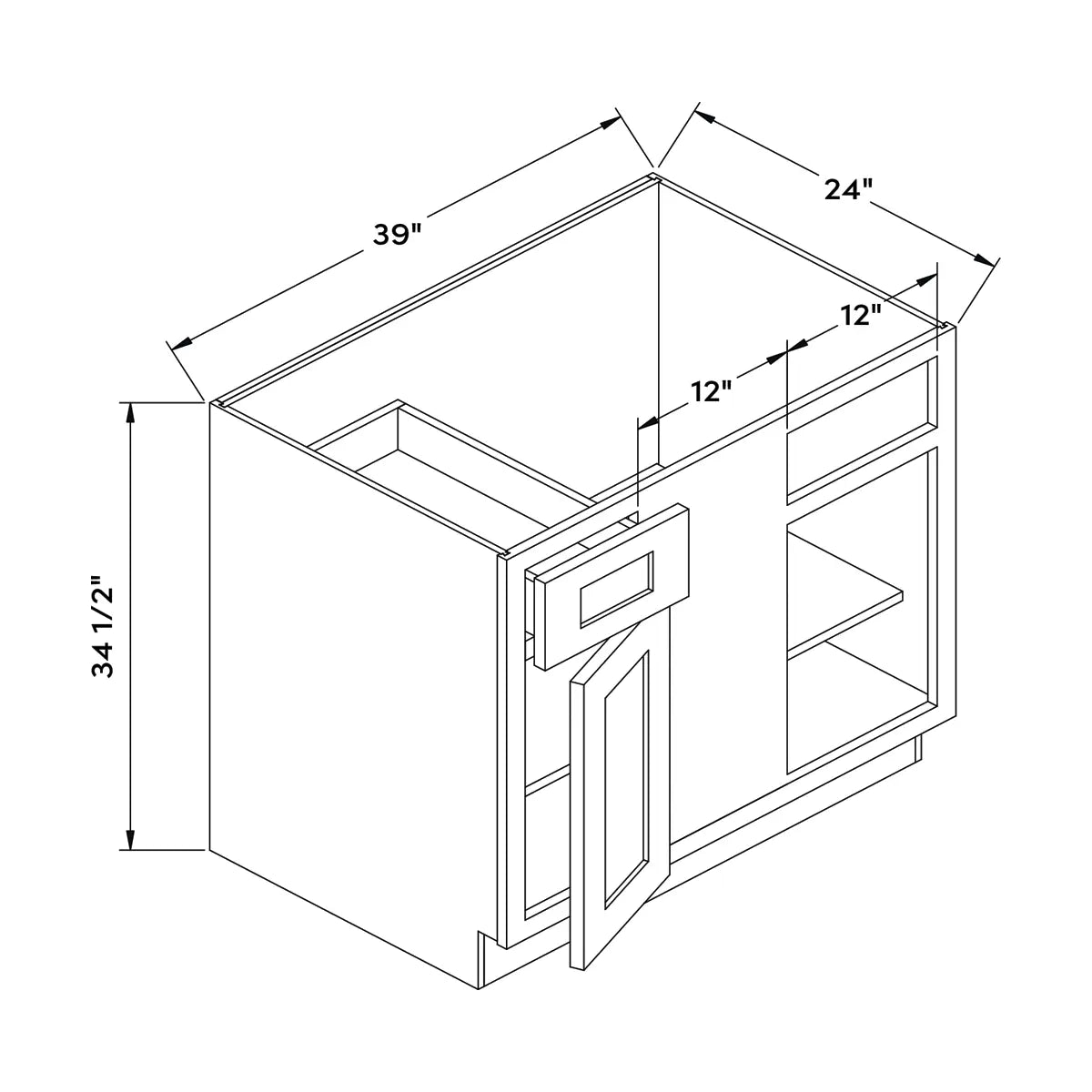 Craft Cabinetry Shaker Aqua 39”W Corner Base Cabinet Image Specifications