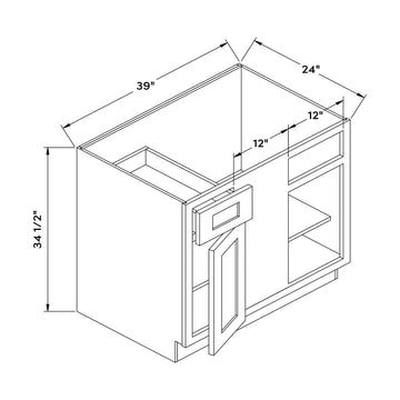 Craft Cabinetry Recessed Panel Gray Stain 39”W Corner Base Cabinet