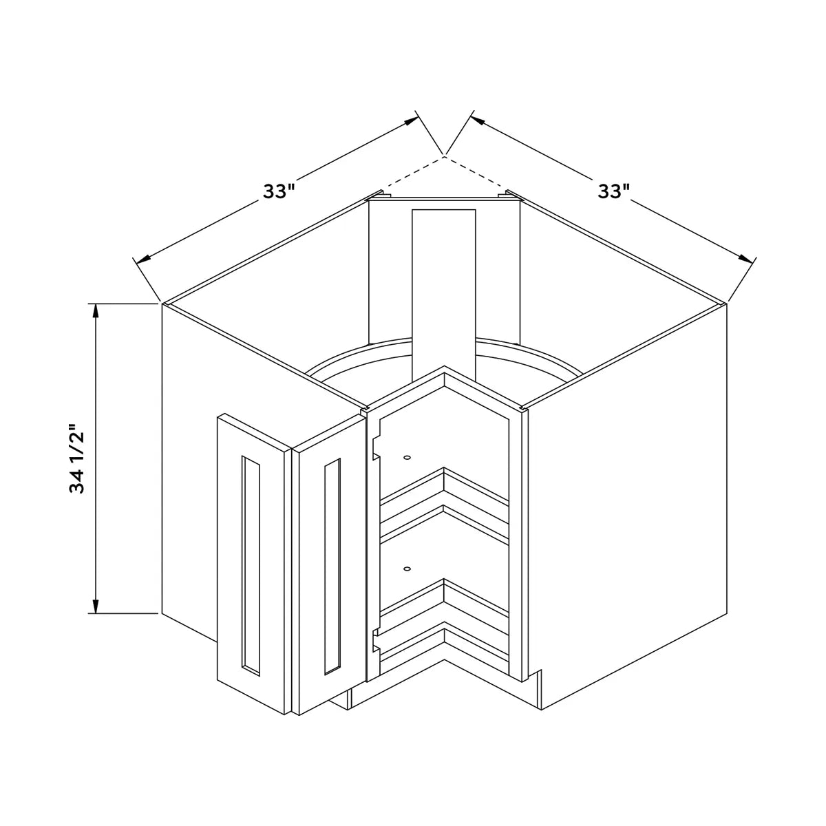 Craft Cabinetry Shaker Navy 33”W Corner Base Cabinet Image Specifications