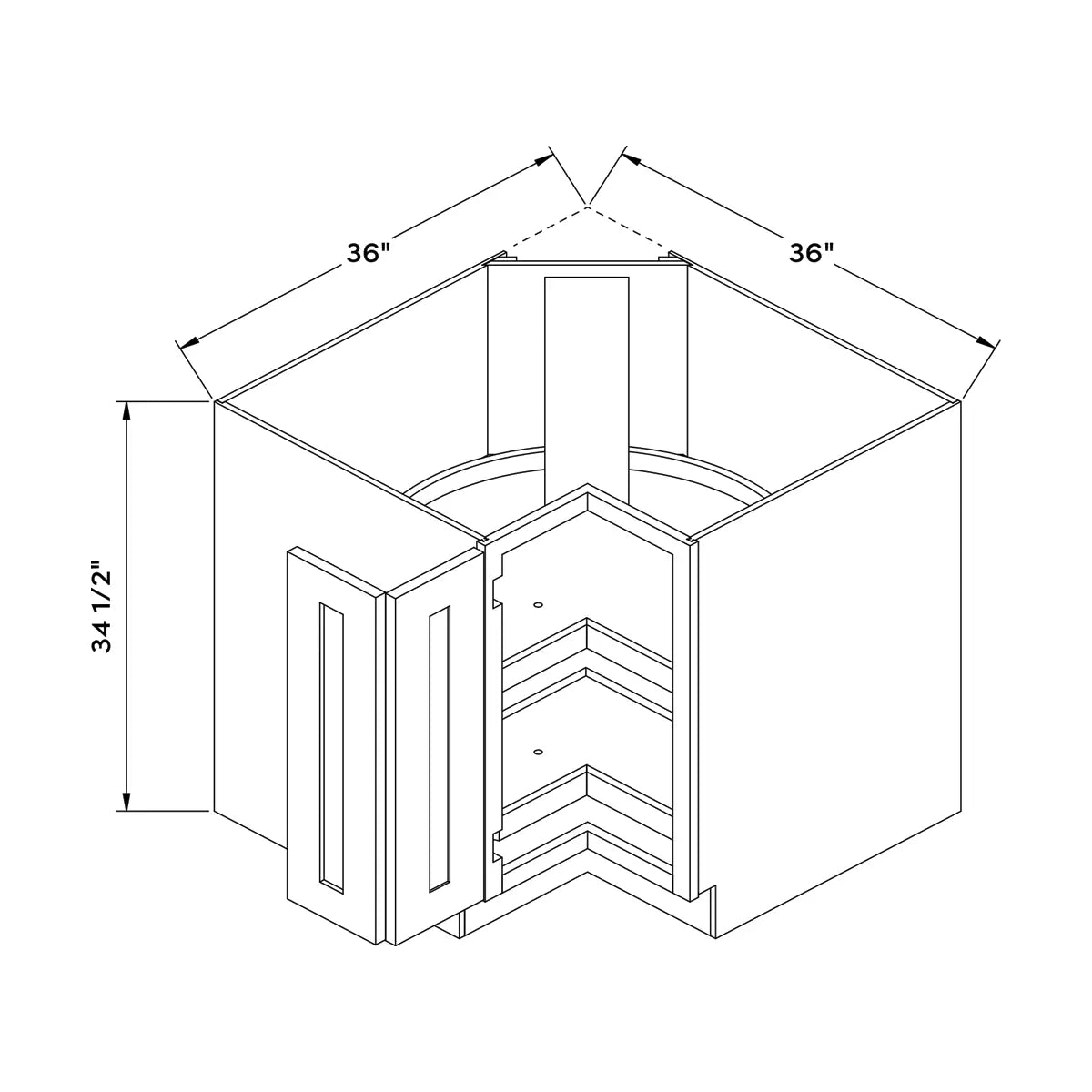 Craft Cabinetry Shaker Black 36”W Corner Base Cabinet Image Specifications