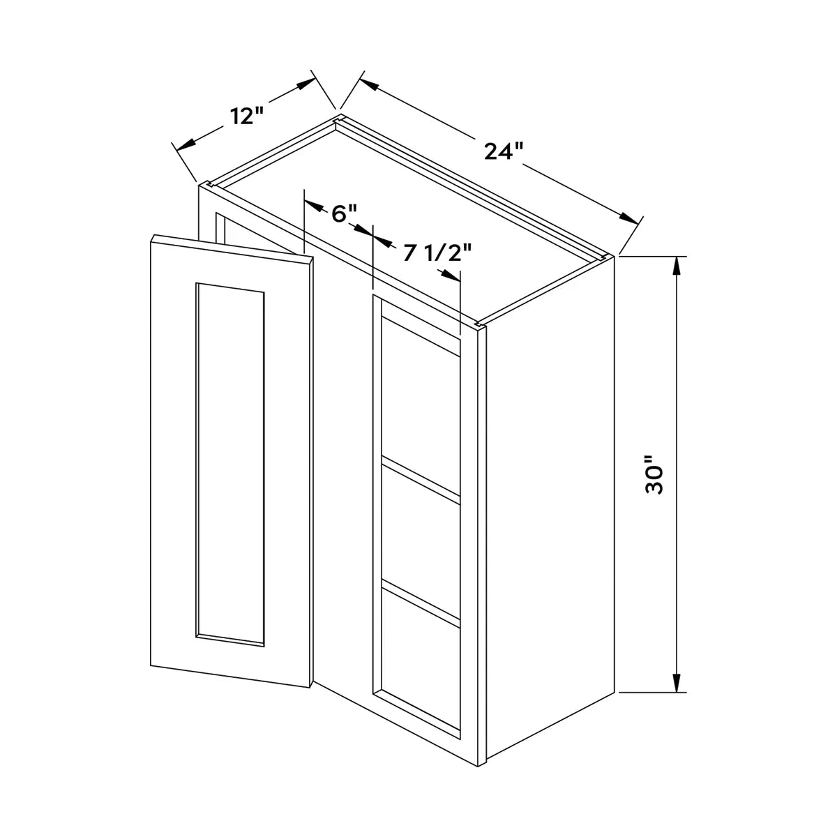 Craft Cabinetry Shaker Black 24”W x 30”H Blind Wall Corner Cabinet Image Specifications