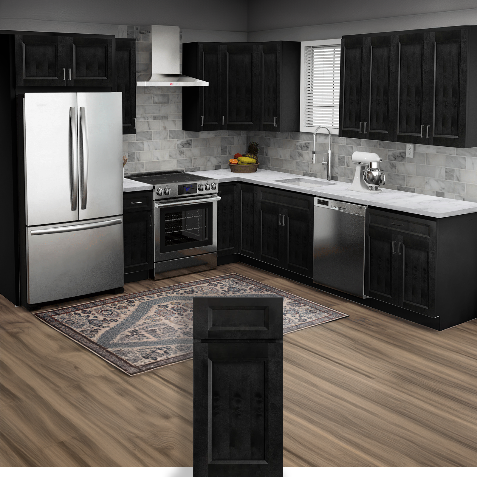 Craft Dark Gray Stain Kitchen - 10x10 Layout - Recessed Panel Cabinets