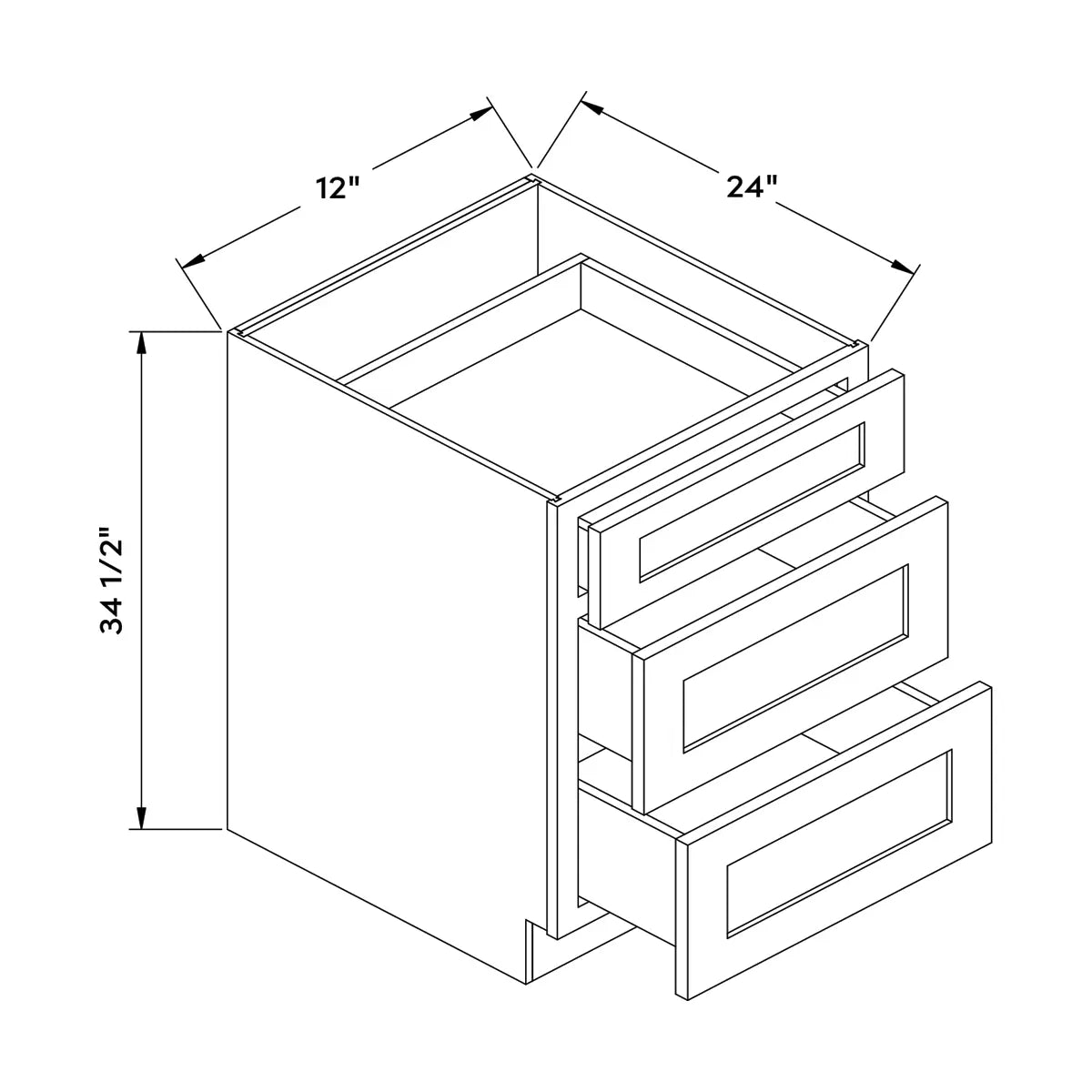 Craft Cabinetry Recessed Panel Gray Stain 12”W Drawer Base Cabinet Image Specifications