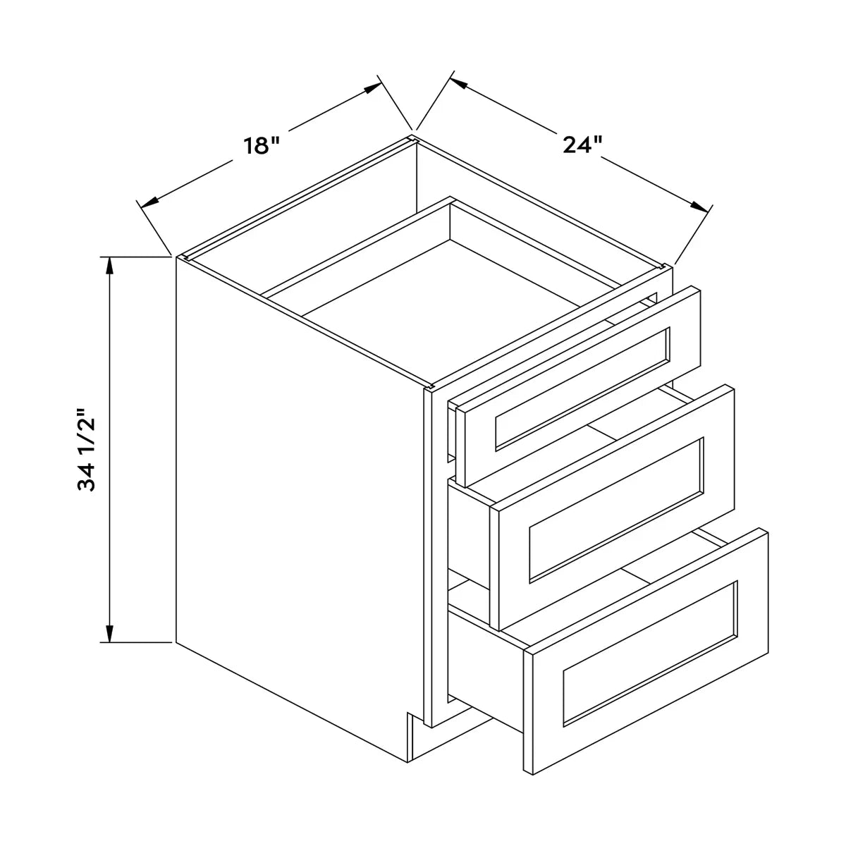 Craft Cabinetry Shaker White 18"W Drawer Base Cabinet Image Specifications