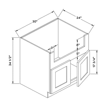 Craft Cabinetry Recessed Panel Gray Stain 30”W Sink Cabinet