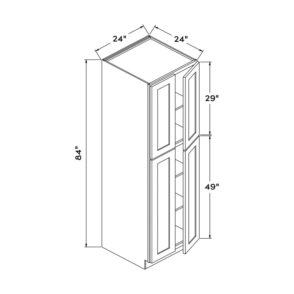 Craft Cabinetry Shaker Aqua 24”W x 84”H Pantry Cabinet Image Specifications