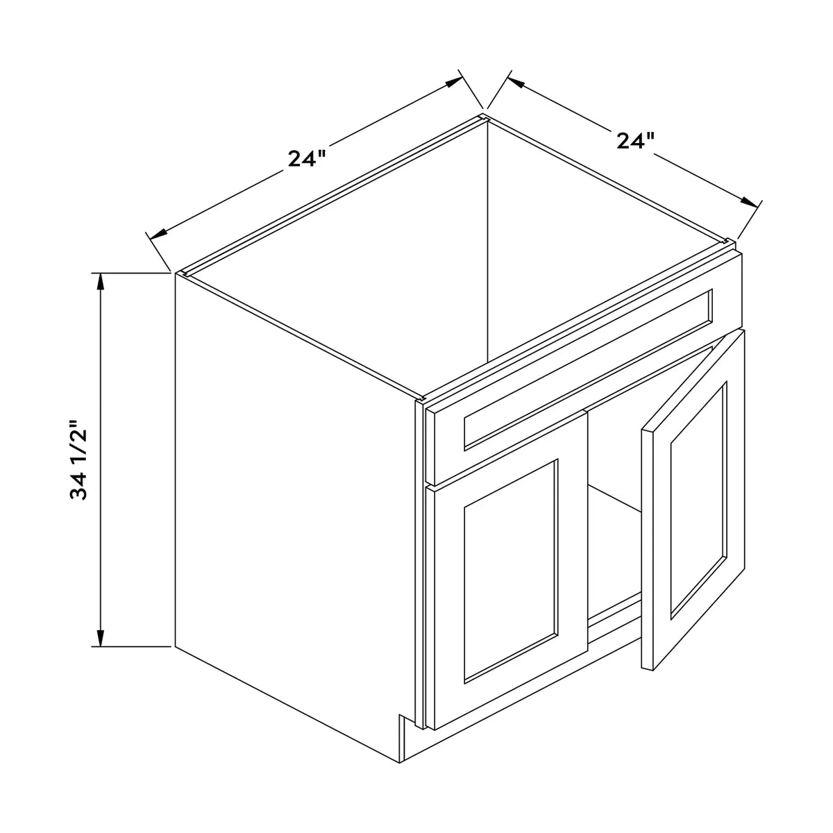 Craft Cabinetry Shaker Black 24”W Sink Cabinet Image Specifications