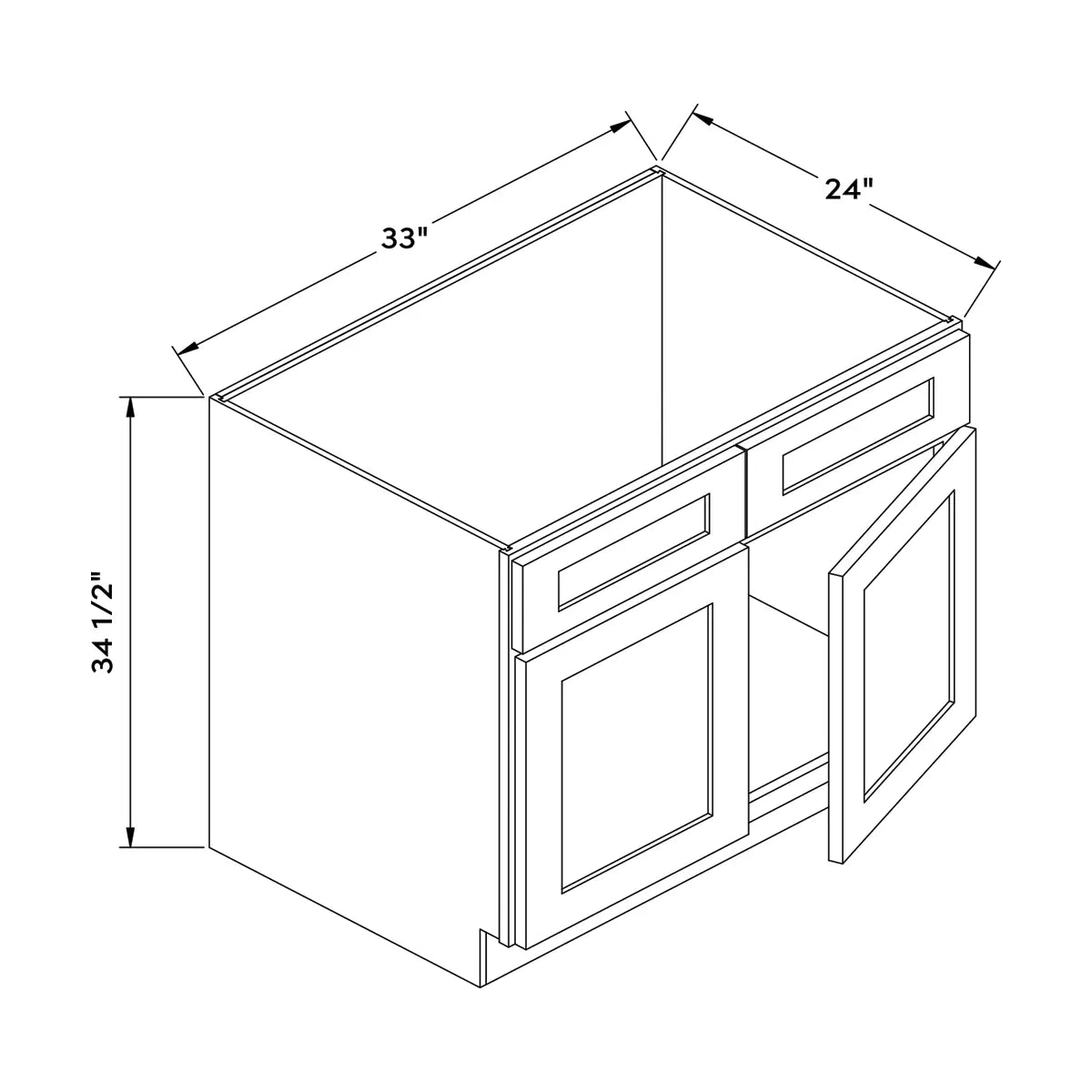 Craft Cabinetry Recessed Panel Gray Stain 33”W Sink Cabinet Image Specifications