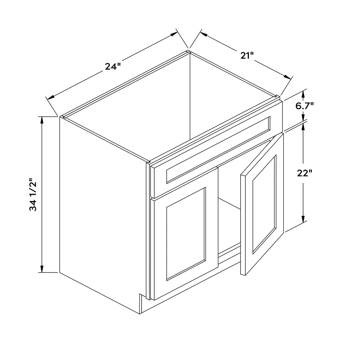 Craft Cabinetry Shaker Navy 24”W Vanity Base Cabinet Image Specifications