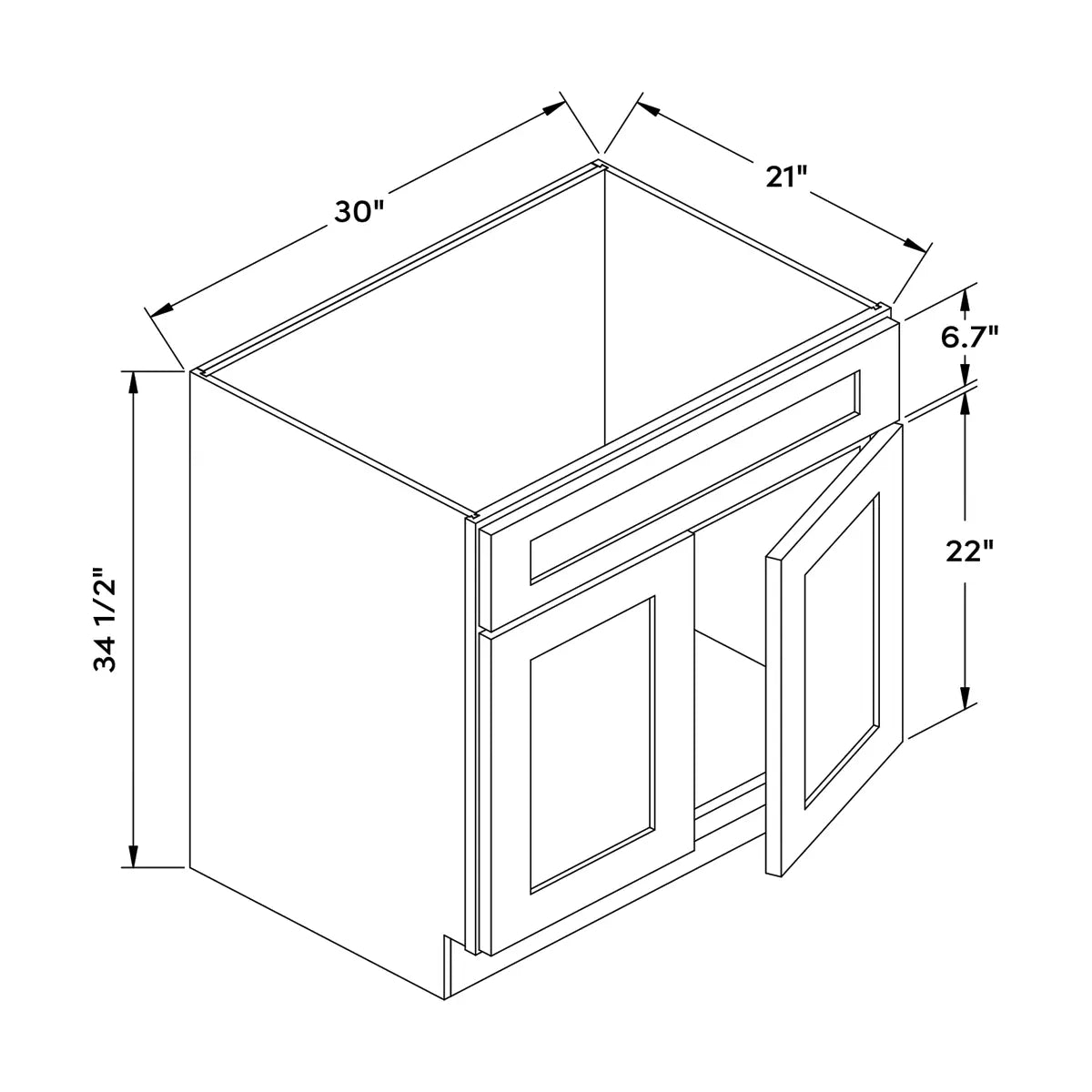 Craft Cabinetry Recessed Panel Gray Stain 30”W Vanity Base Cabinet Image Specifications