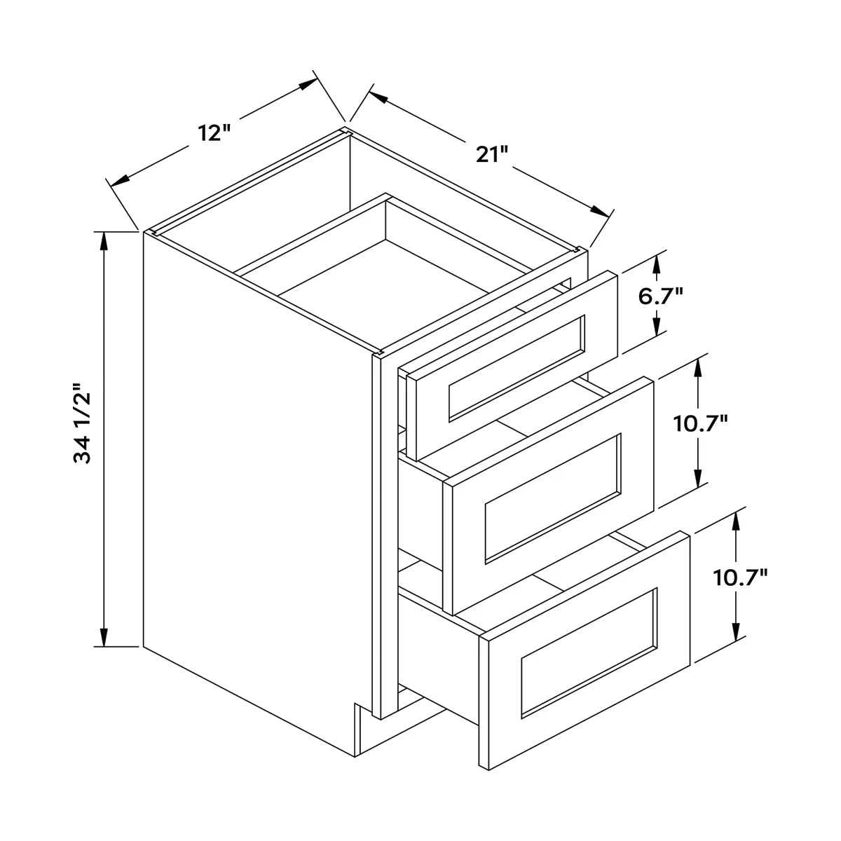 Craft Cabinetry Shaker Aqua 12”W Vanity Drawer Base Cabinet Image Specifications