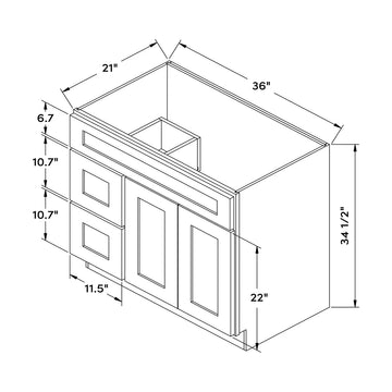 Craft Cabinetry Recessed Panel Gray Stain 36”W Left Drawers Right Door Vanity Cabinet