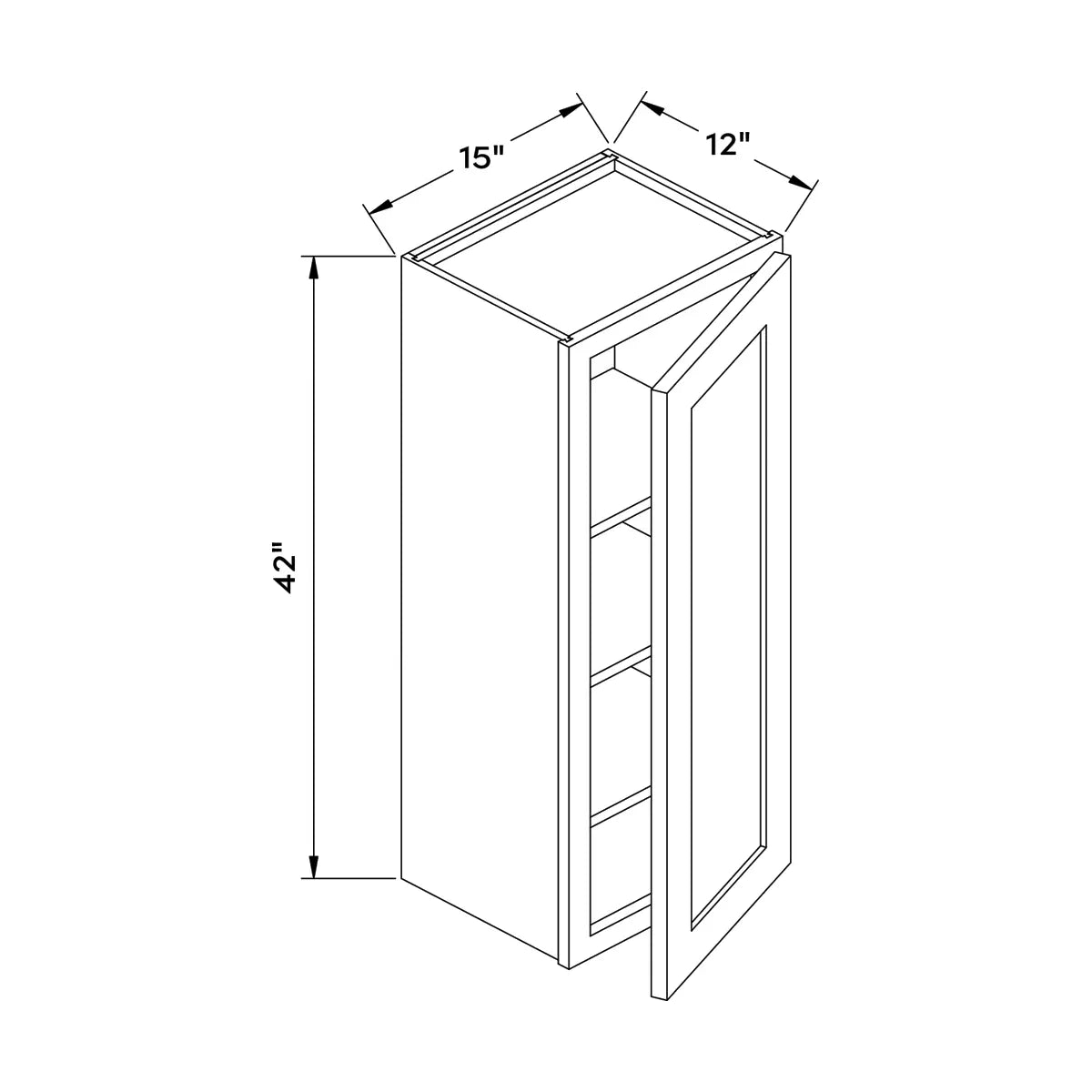 Craft Cabinetry Shaker Black 15”W x 42”H Wall Cabinet Image Specifications