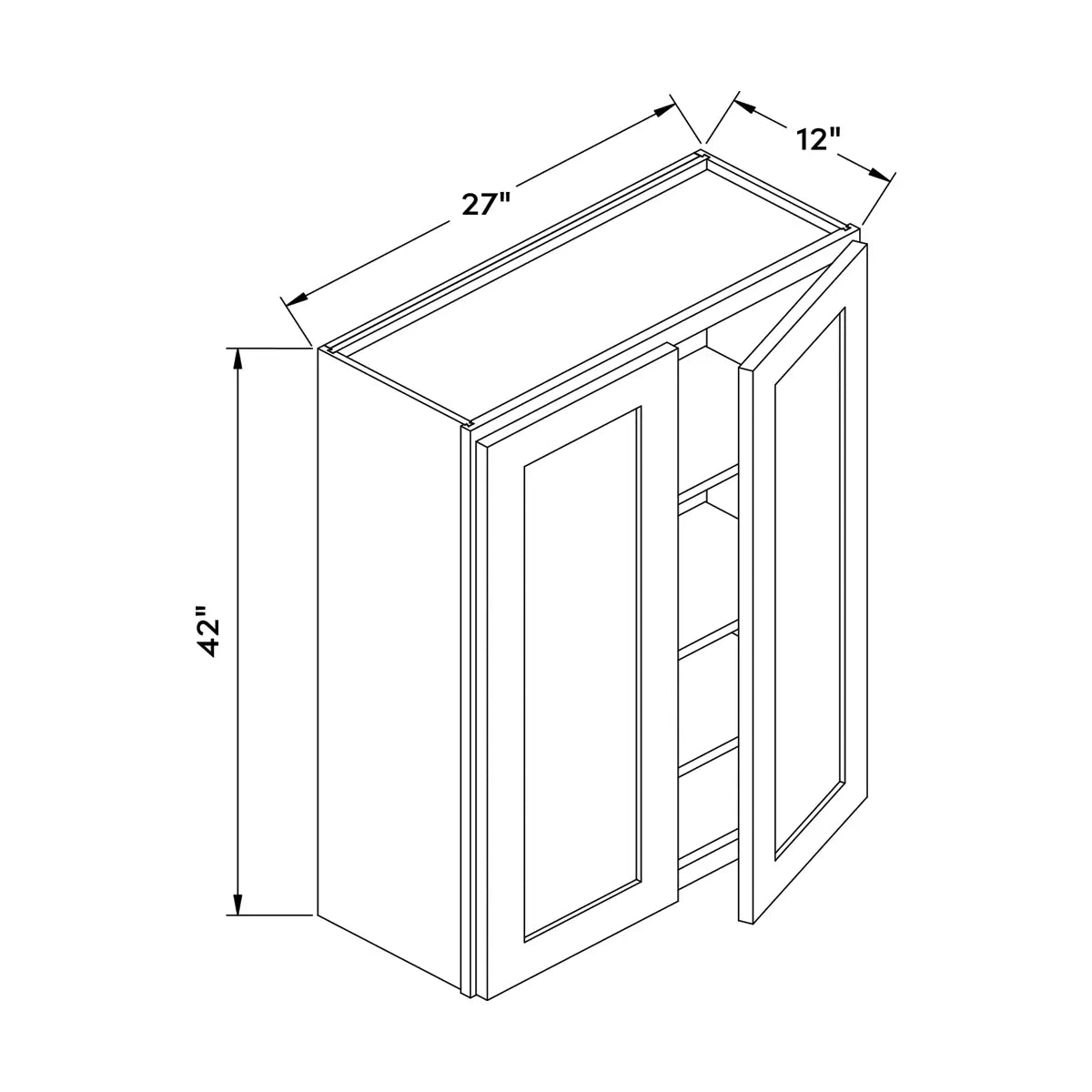 Craft Cabinetry Recessed Panel Gray Stain 27”W x 42”H Wall Cabinet Image Specifications