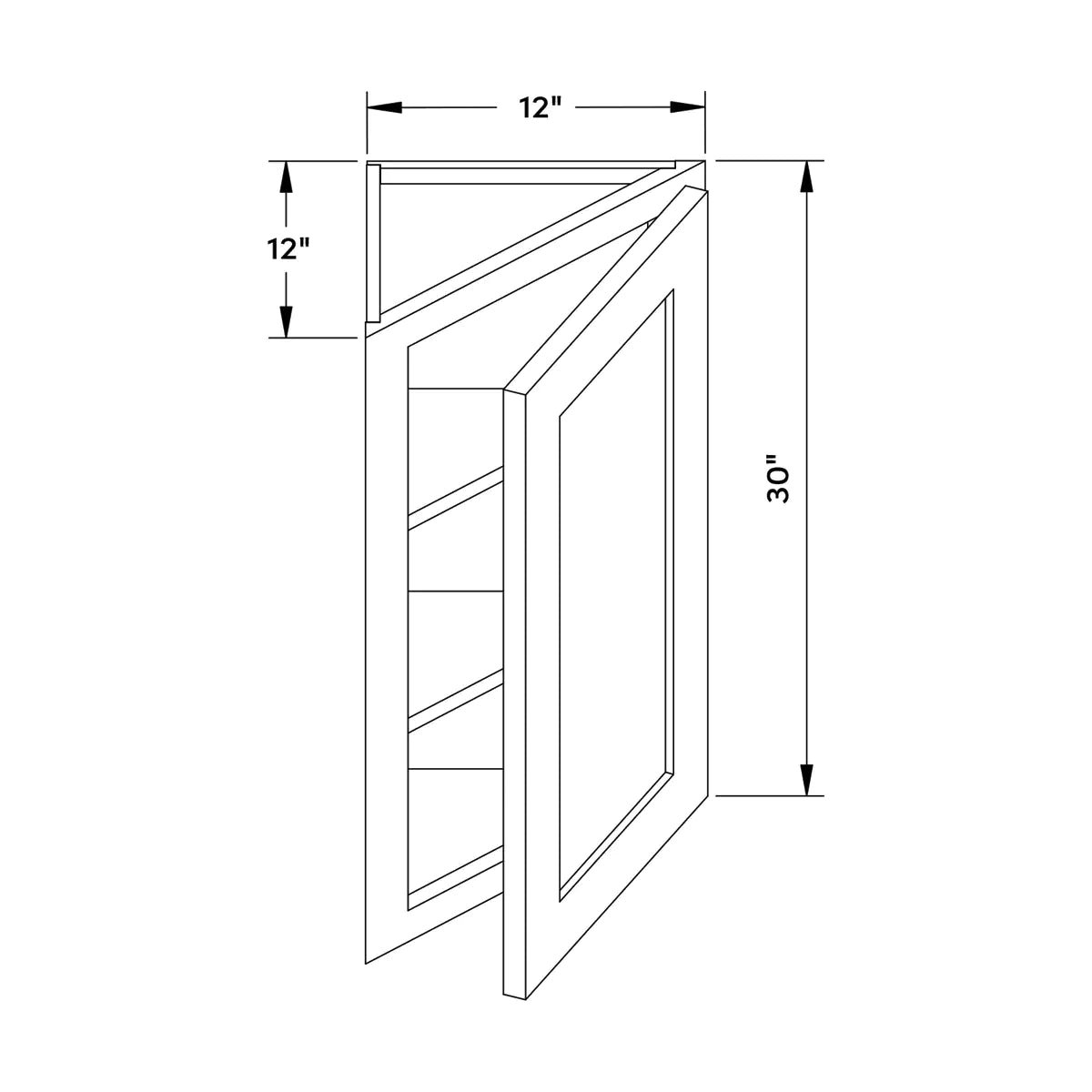 Craft Cabinetry Shaker White 12"W x 30"H Wall Angle Corner Cabinet Image Specifications