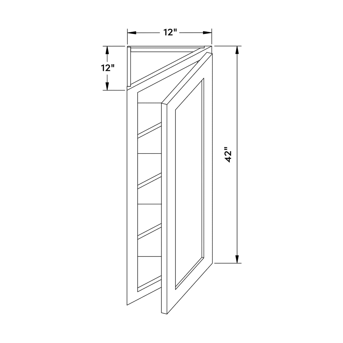 Craft Cabinetry Shaker Black 12”W x 42”H Wall Angle Corner Cabinet Image Specifications