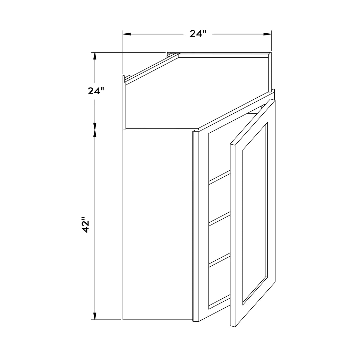 Craft Cabinetry Shaker Black 24”W x 42”H Wall Diagonal Corner Cabinet Image Specifications